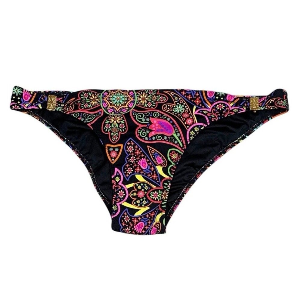 Phax‎ Women's L Bikini Swim Bottom Black Multi Floral NWT
